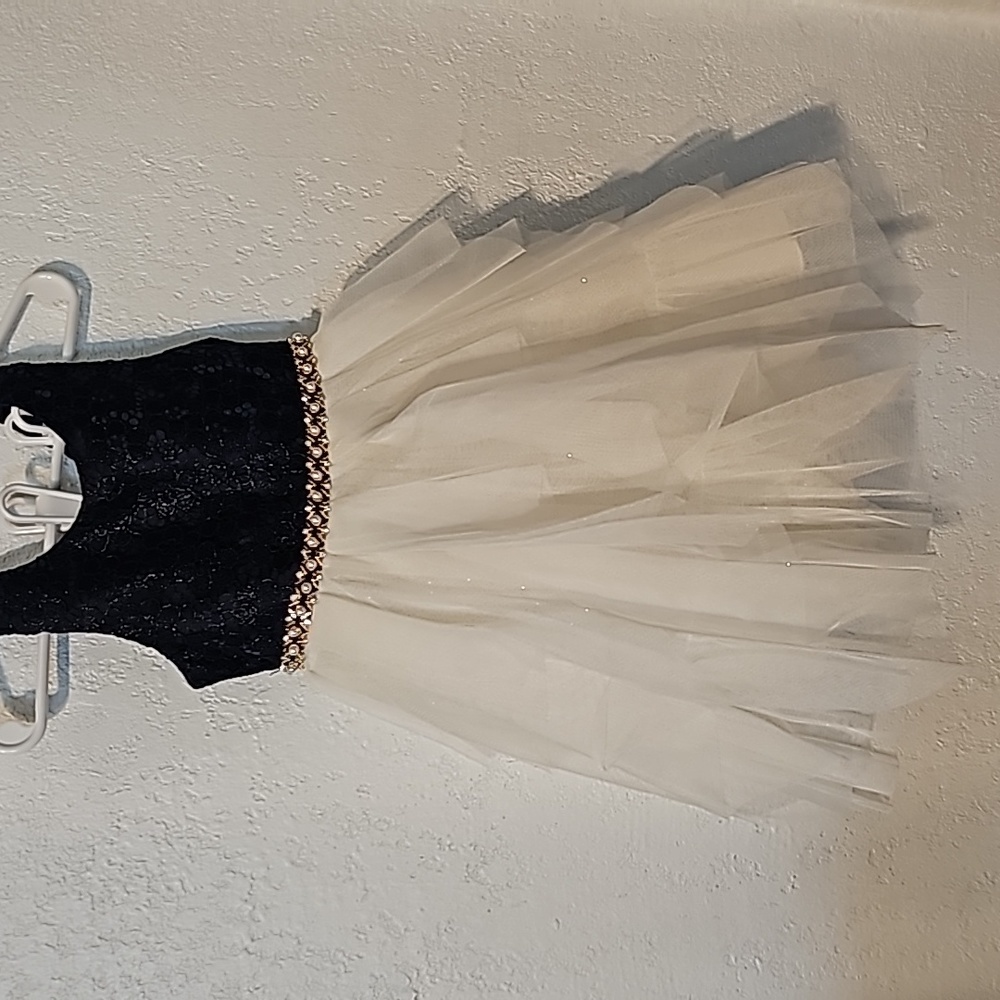 American Princess Dress Girls Navy Blue and White/Pearls front waist Size 2T